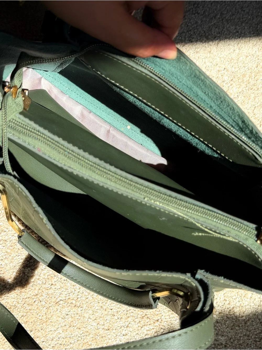 Source Unknown Olive Green Croc-Embossed Satchel with Tassel